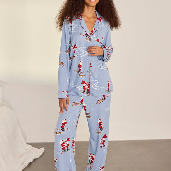 Young Ideas & Henmores -Santa Skiing Long Pyjama Set -Blue -8