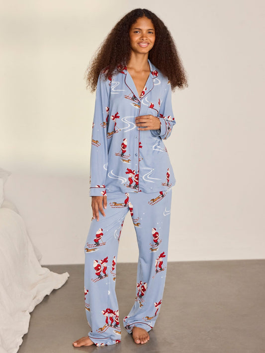 Young Ideas & Henmores -Santa Skiing Long Pyjama Set -Blue -8