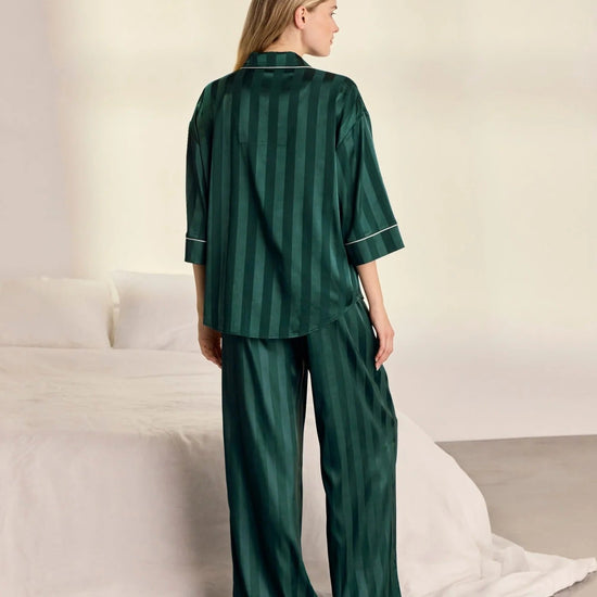 Young Ideas & Henmores -Satin Tonal Stripe Long Pyjama Set -Green -8