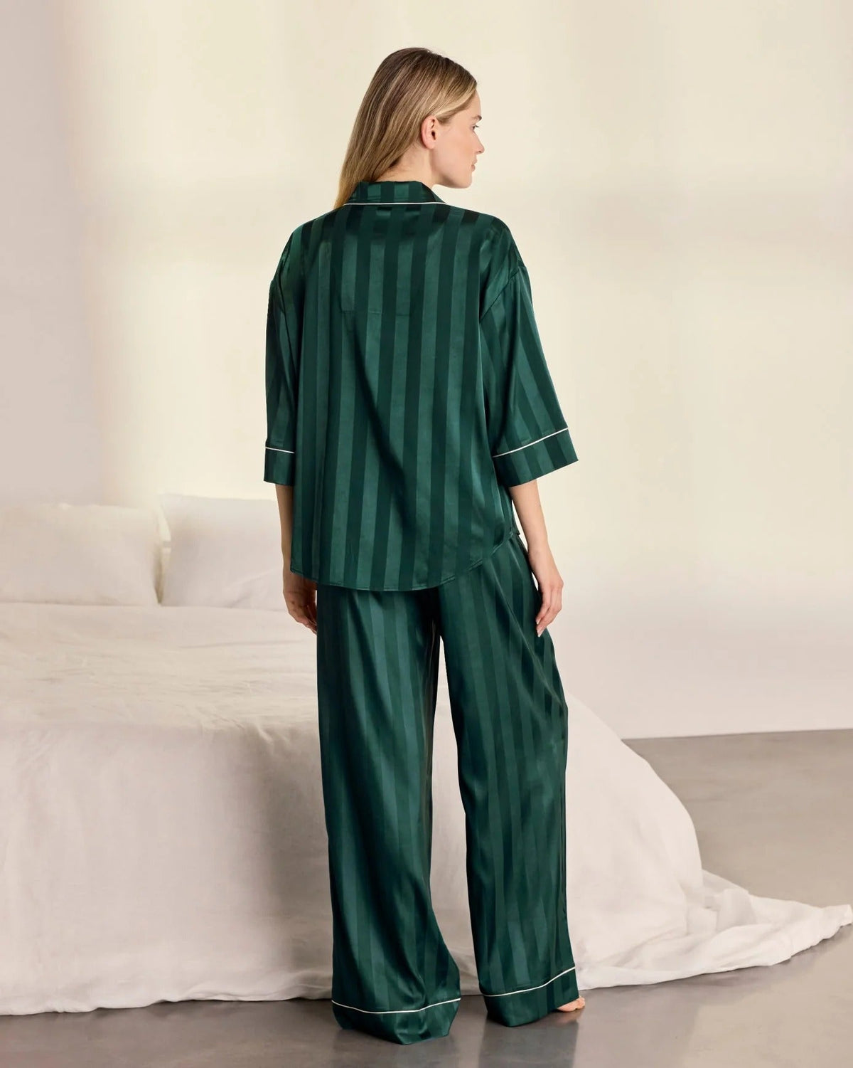 Young Ideas & Henmores -Satin Tonal Stripe Long Pyjama Set -Green -8