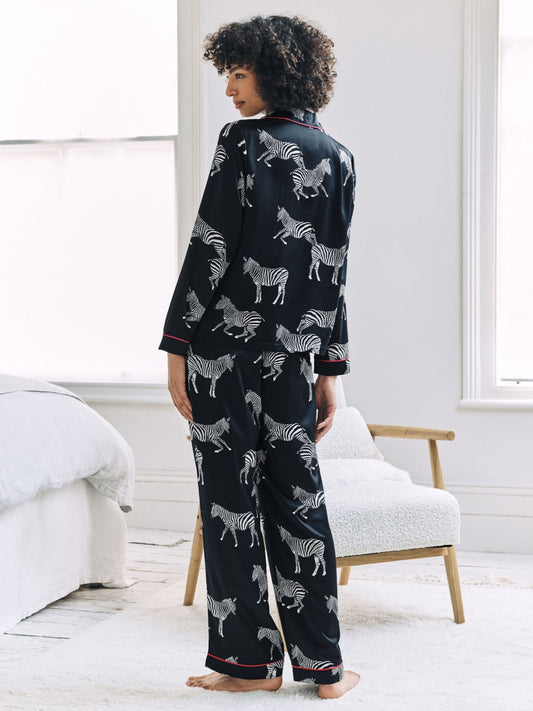 Young Ideas & Henmores -Satin Zebra Print Long Pyjama Set -Navy -8