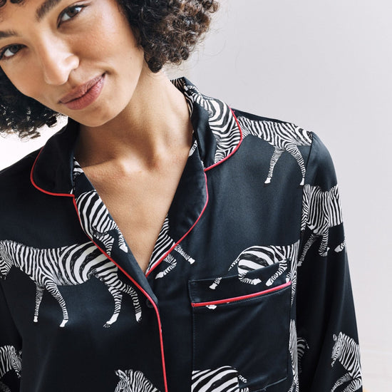 Young Ideas & Henmores -Satin Zebra Print Long Pyjama Set -Navy -8
