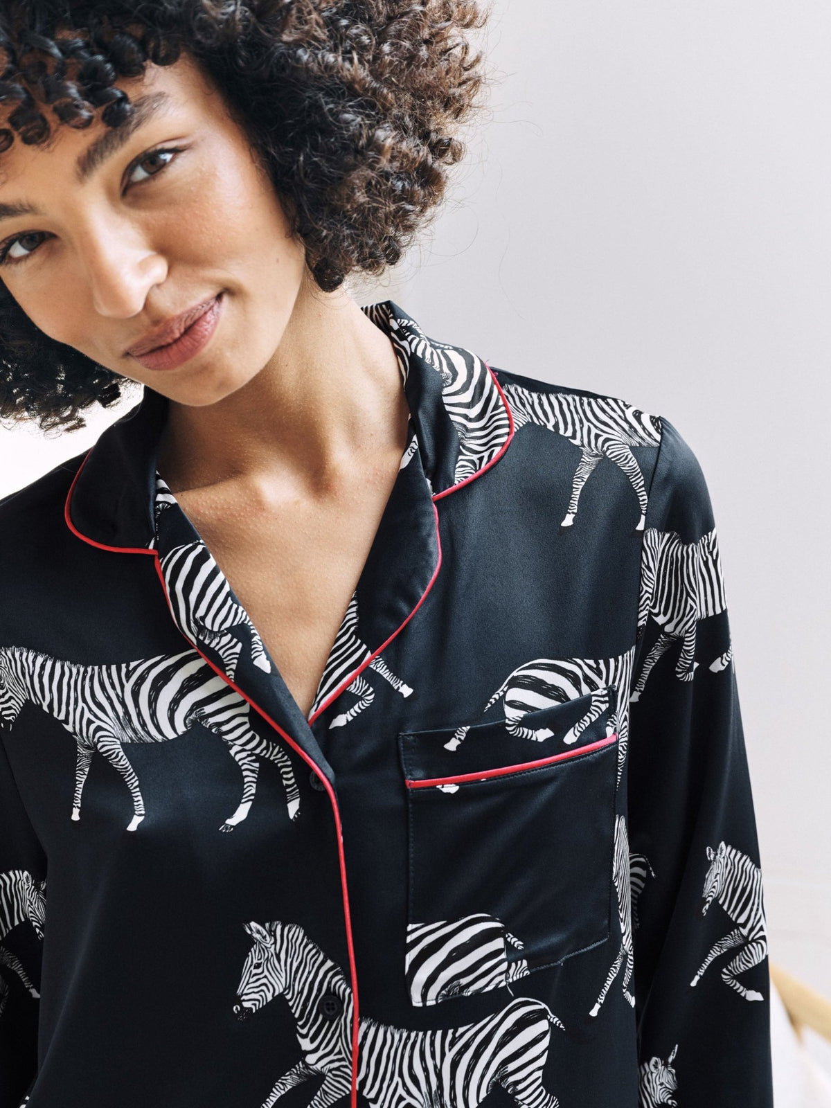 Young Ideas & Henmores -Satin Zebra Print Long Pyjama Set -Navy -8