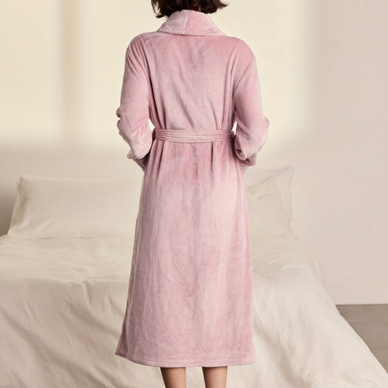 Young Ideas & Henmores -Womens Fleece Dressing Gown -Plain Pink -8
