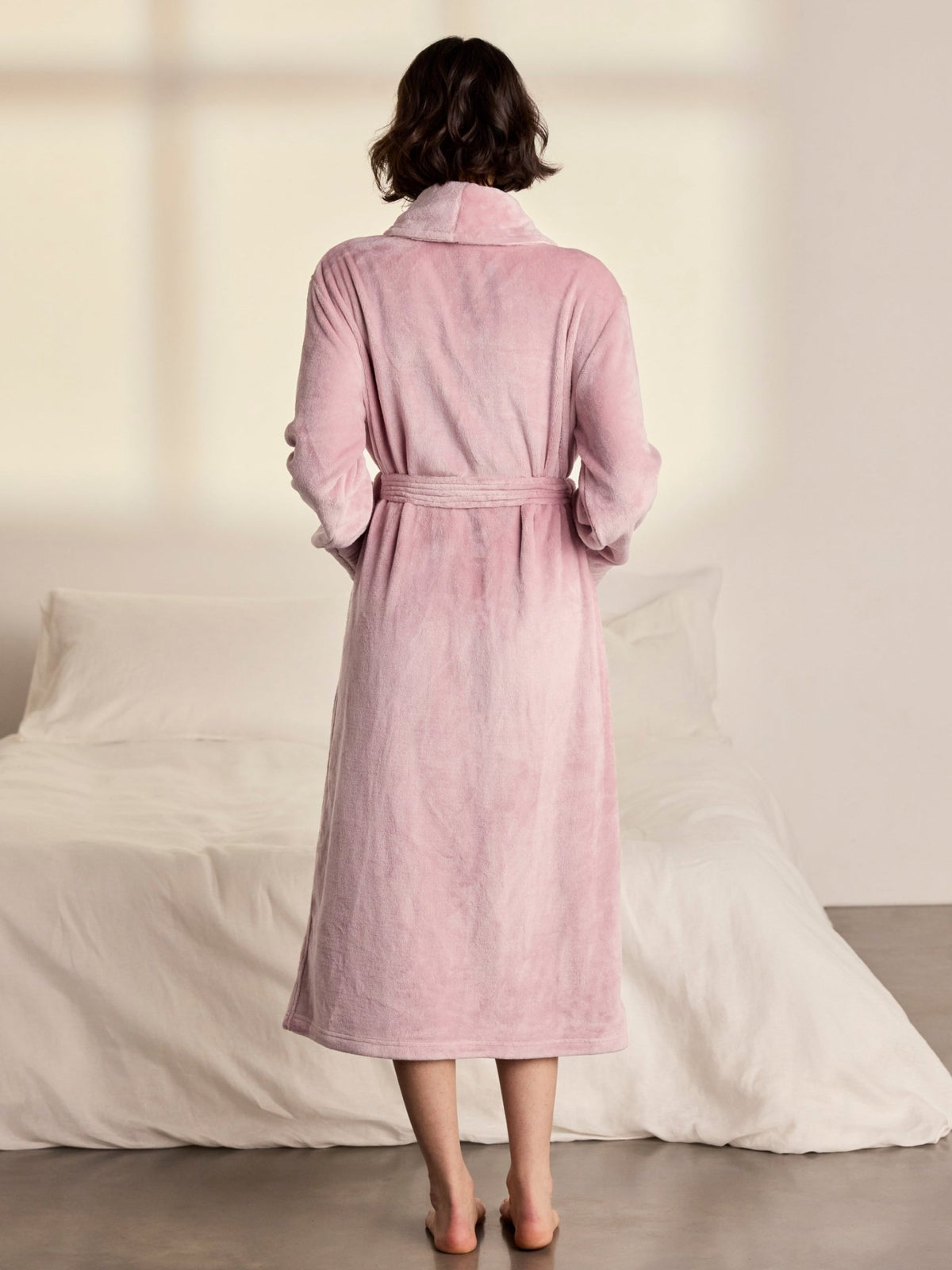 Young Ideas & Henmores -Womens Fleece Dressing Gown -Plain Pink -8