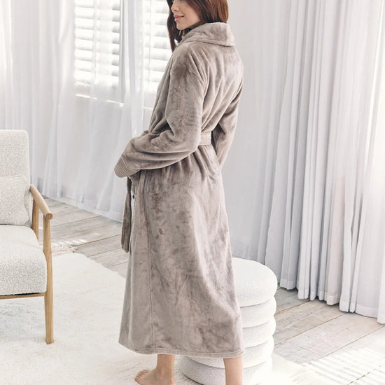 Young Ideas & Henmores -Womens Fleece Dressing Gown -Plain Brown -8