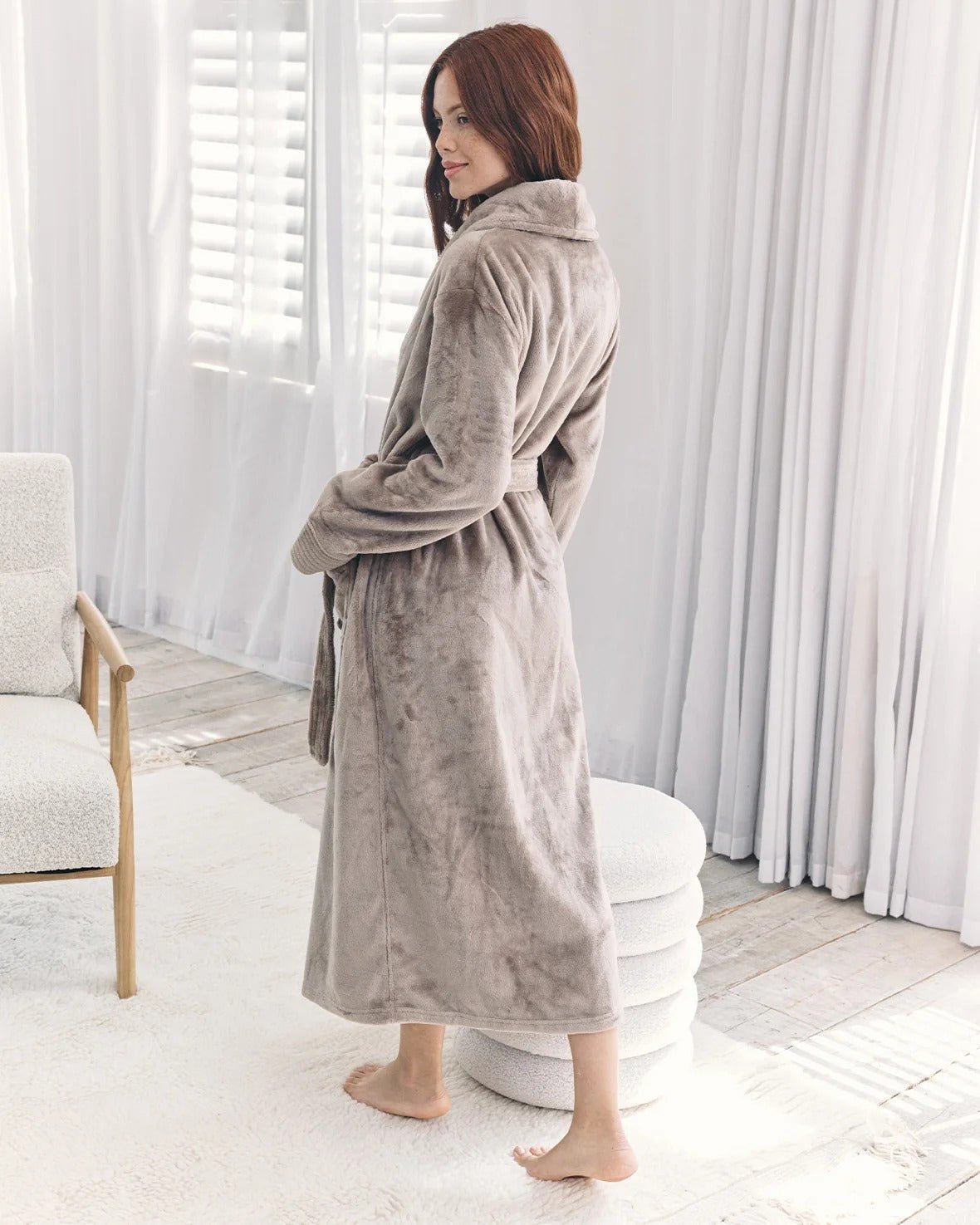 Young Ideas & Henmores -Womens Fleece Dressing Gown -Plain Brown -8