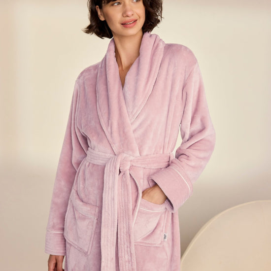 Young Ideas & Henmores -Womens Fleece Dressing Gown -Plain Pink -8