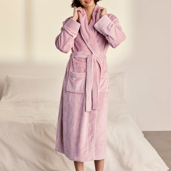 Young Ideas & Henmores -Womens Fleece Dressing Gown -Plain Pink -8