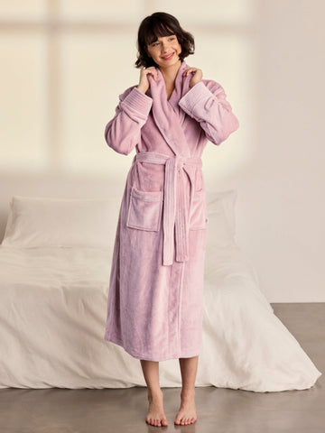 Young Ideas & Henmores -Womens Fleece Dressing Gown -Plain Pink -8