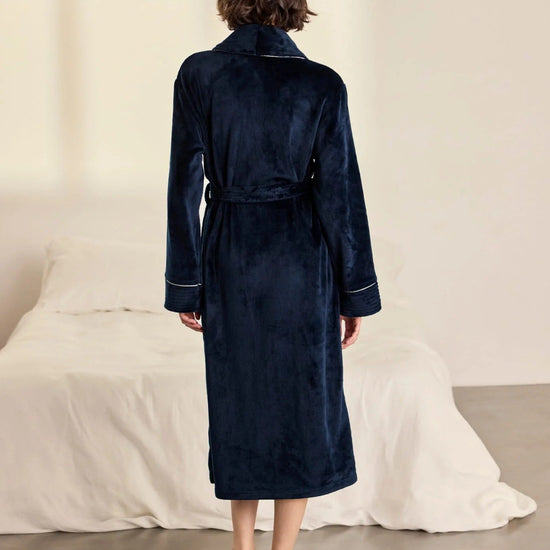 Young Ideas & Henmores -Womens Fleece Dressing Gown -Plain Navy -8