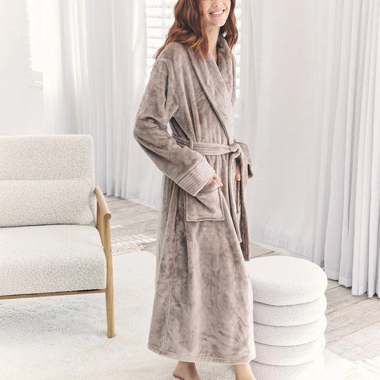 Young Ideas & Henmores -Womens Fleece Dressing Gown -Plain Brown -8