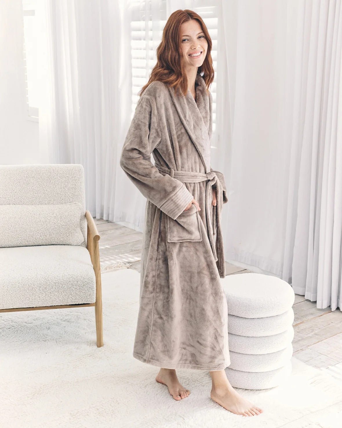 Young Ideas & Henmores -Womens Fleece Dressing Gown -Plain Brown -8