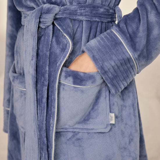 Young Ideas & Henmores -Womens Fleece Dressing Gown -Plain Blue -8