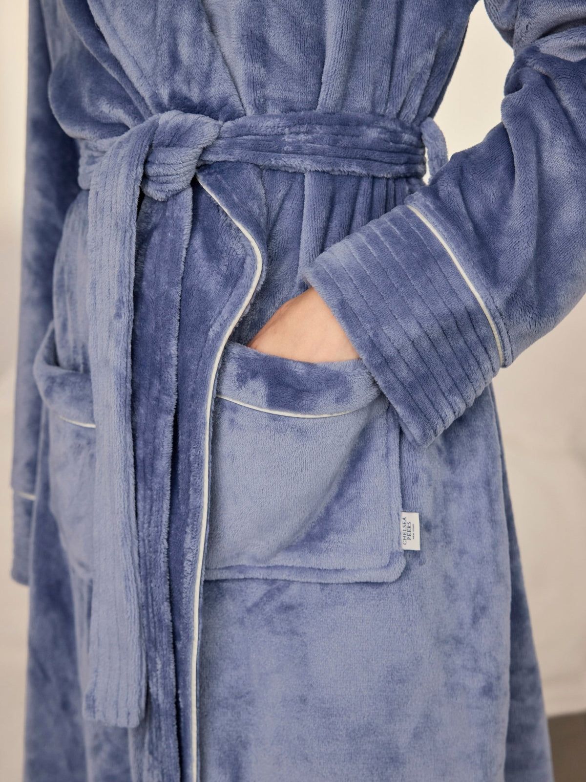 Young Ideas & Henmores -Womens Fleece Dressing Gown -Plain Blue -8