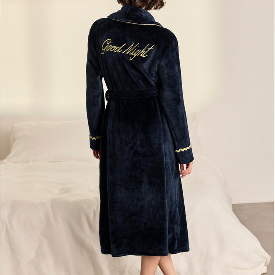 Young Ideas & Henmores -Womens Fleece Good Night Dressing Gown -Navy -8