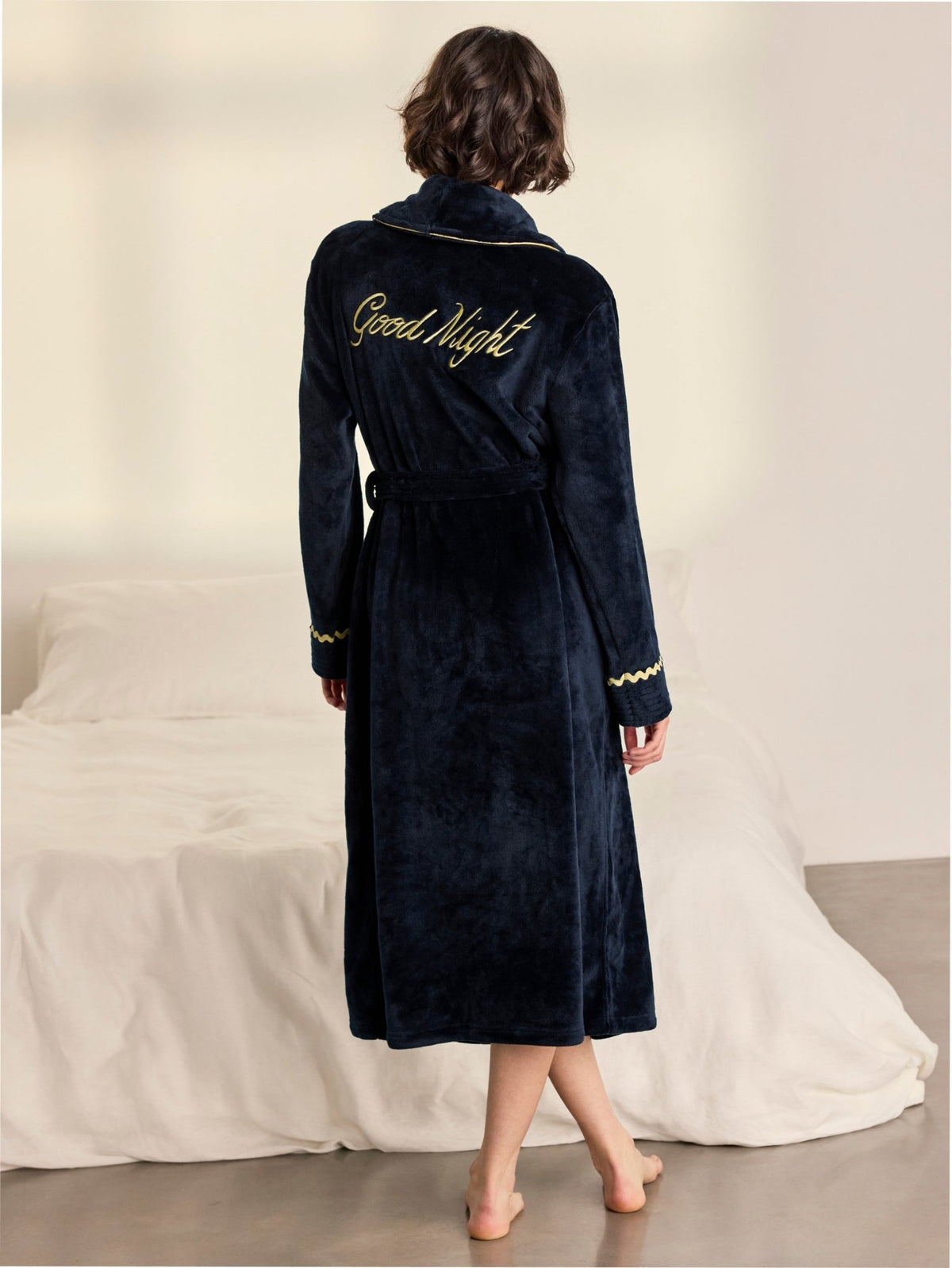 Young Ideas & Henmores -Womens Fleece Good Night Dressing Gown -Navy -8
