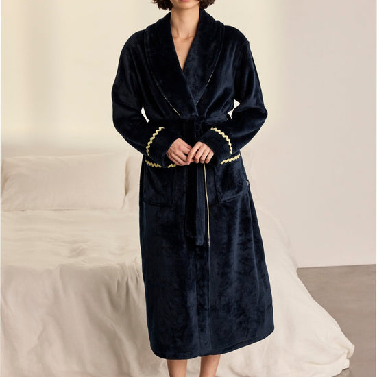 Young Ideas & Henmores -Womens Fleece Good Night Dressing Gown -Navy -8