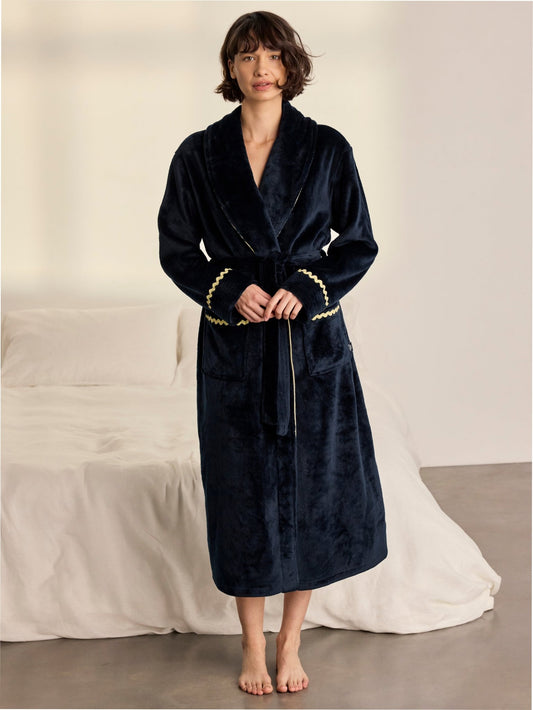 Young Ideas & Henmores -Womens Fleece Good Night Dressing Gown -Navy -8