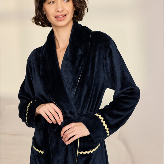 Young Ideas & Henmores -Womens Fleece Good Night Dressing Gown -Navy -8