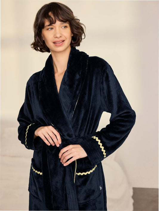 Young Ideas & Henmores -Womens Fleece Good Night Dressing Gown -Navy -8