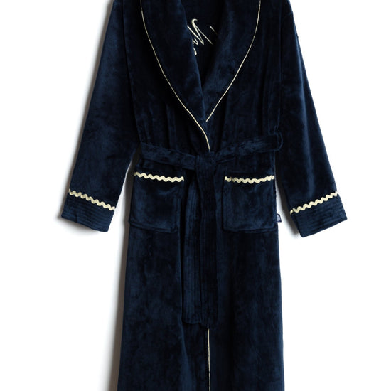Young Ideas & Henmores -Womens Fleece Good Night Dressing Gown -Navy -8