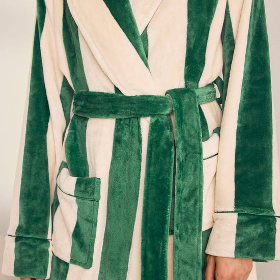 Young Ideas & Henmores -Womens Sealskin Fleece Stripe Dressing Gown -Green -14