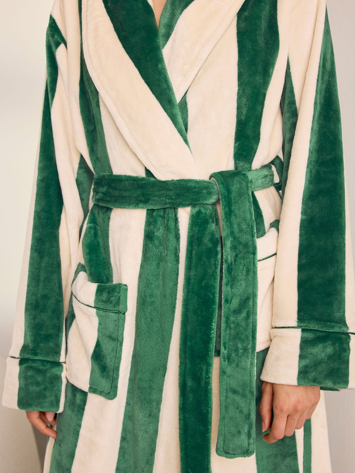 Young Ideas & Henmores -Womens Sealskin Fleece Stripe Dressing Gown -Green -14