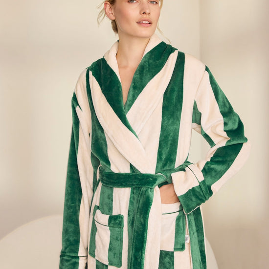 Young Ideas & Henmores -Womens Sealskin Fleece Stripe Dressing Gown -Green -14