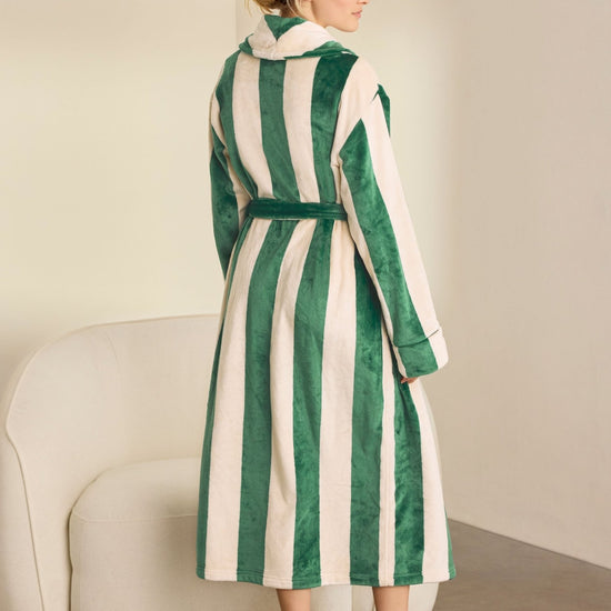 Young Ideas & Henmores -Womens Sealskin Fleece Stripe Dressing Gown -Green -14