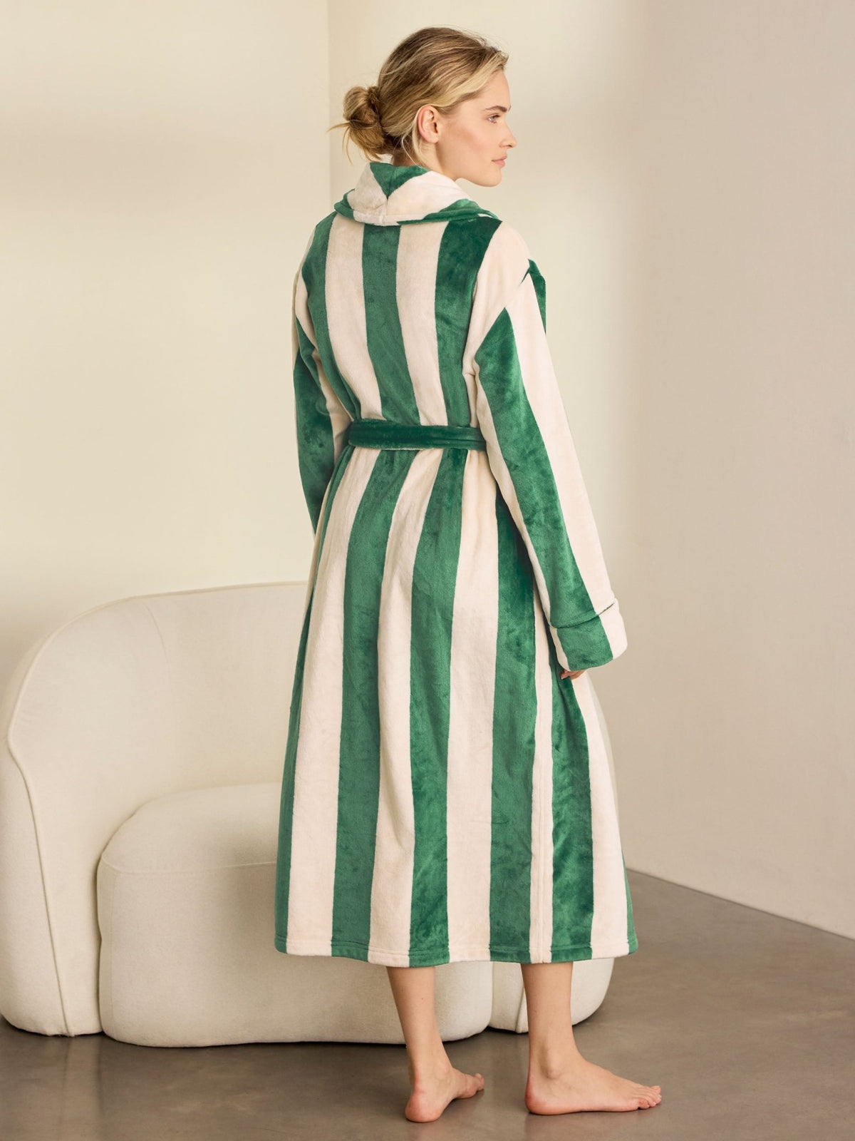 Young Ideas & Henmores -Womens Sealskin Fleece Stripe Dressing Gown -Green -14