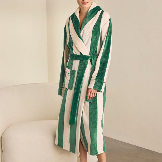 Young Ideas & Henmores -Womens Sealskin Fleece Stripe Dressing Gown -Green -14