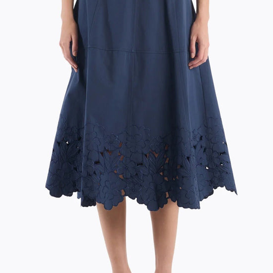 Young Ideas & Henmores - Bobbi Floral Broderie Midi Skirt - Navy - 8