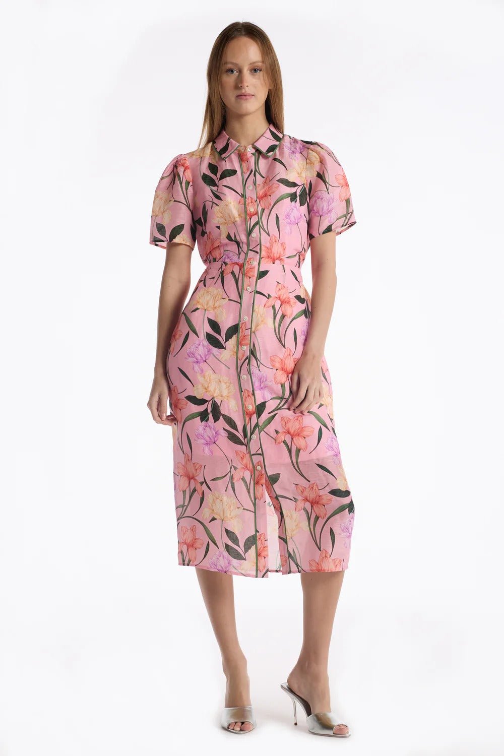 Young Ideas & Henmores - Cecile Button Down Jardin Midi Dress - Jardin Pink - 10