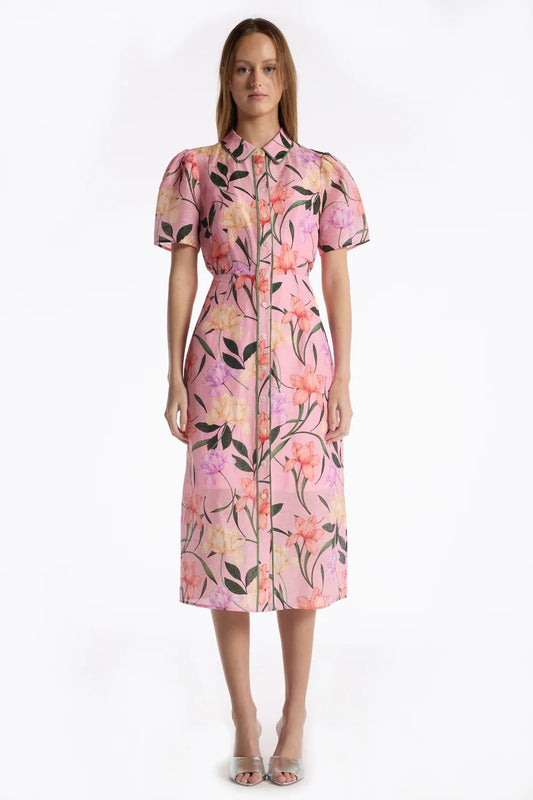 Young Ideas & Henmores - Cecile Button Down Jardin Midi Dress - Jardin Pink - 10