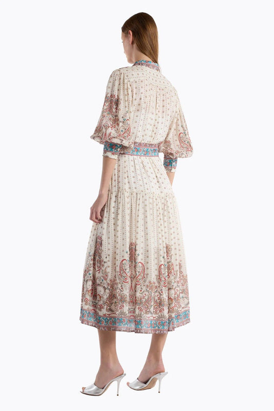 Young Ideas/Henmores - Gail Filigree Tie Waist Midi Dress - Ivory - S
