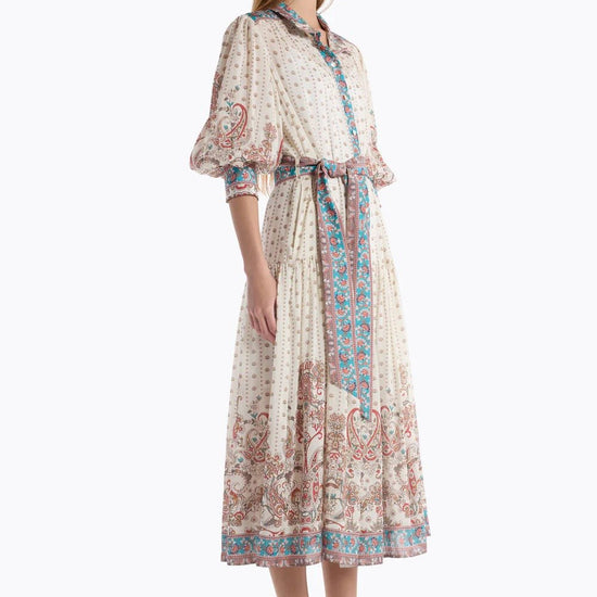 Young Ideas/Henmores - Gail Filigree Tie Waist Midi Dress - Ivory - S