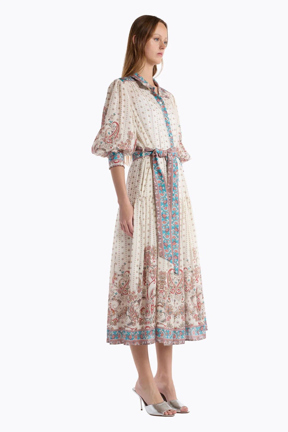 Young Ideas/Henmores - Gail Filigree Tie Waist Midi Dress - Ivory - S