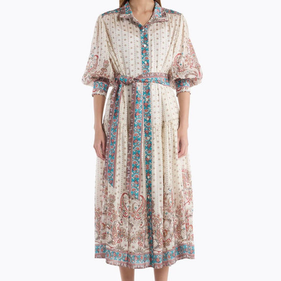 Young Ideas/Henmores - Gail Filigree Tie Waist Midi Dress - Ivory - S