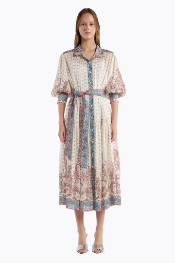 Young Ideas/Henmores - Gail Filigree Tie Waist Midi Dress - Ivory - S