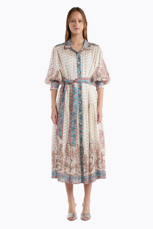 Young Ideas/Henmores - Gail Filigree Tie Waist Midi Dress - Ivory - S
