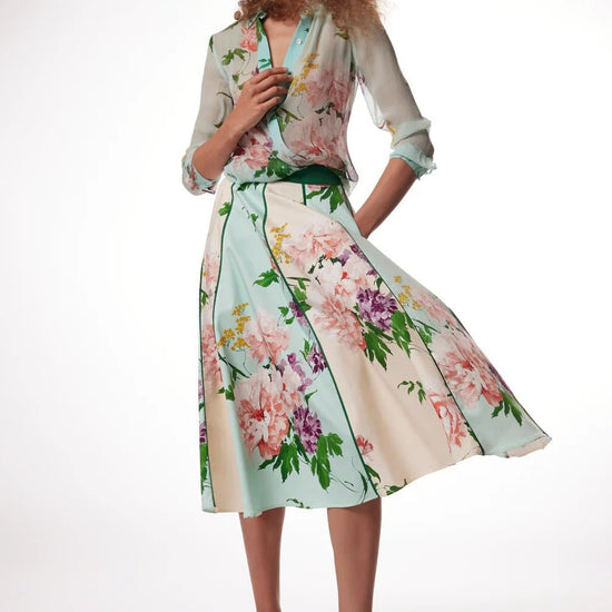 Young Ideas & Henmores - Nate Floral Tranquility Panelled Midi Skirt - Multi Tranquility - S