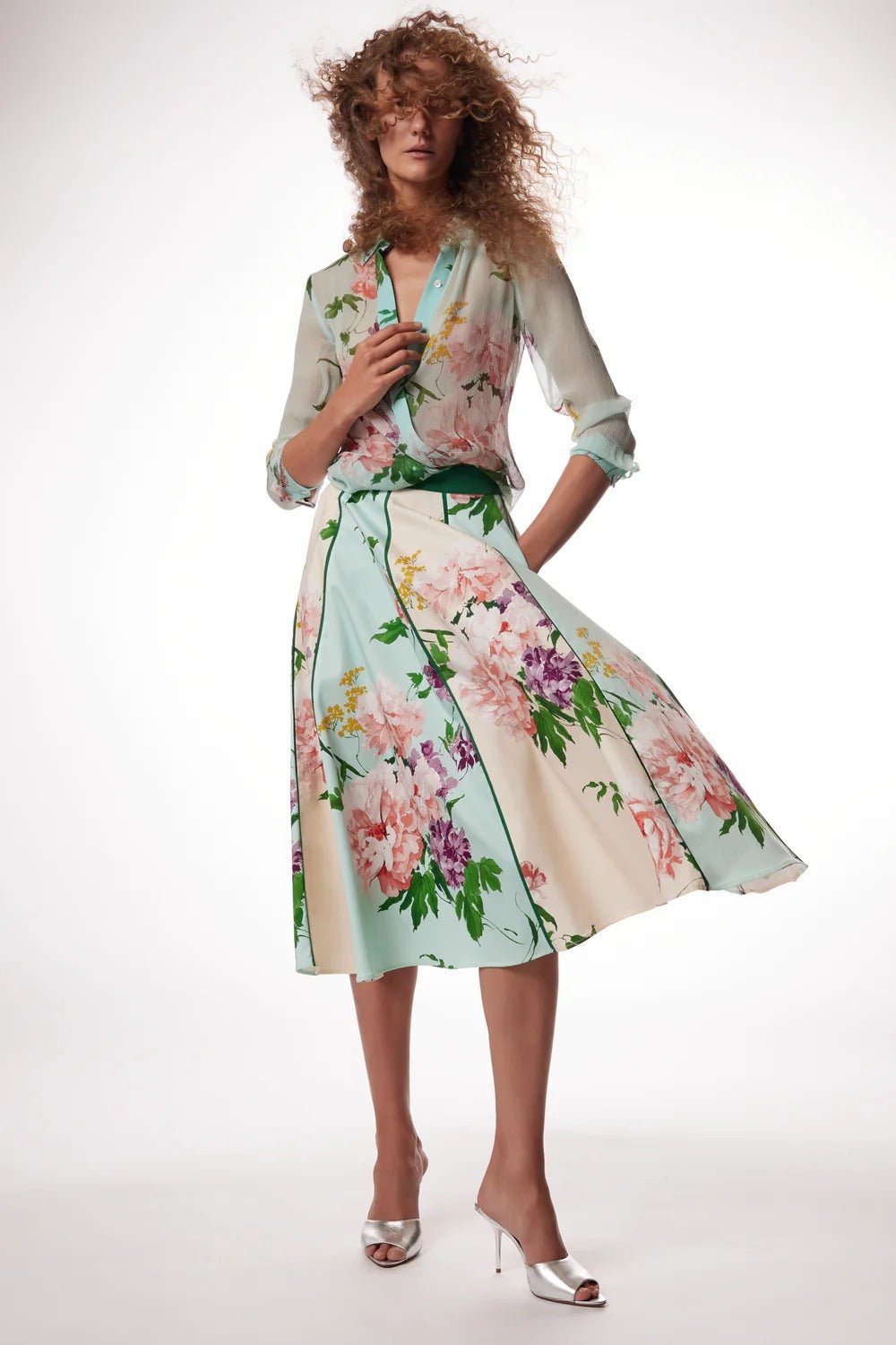 Young Ideas & Henmores - Nate Floral Tranquility Panelled Midi Skirt - Multi Tranquility - S