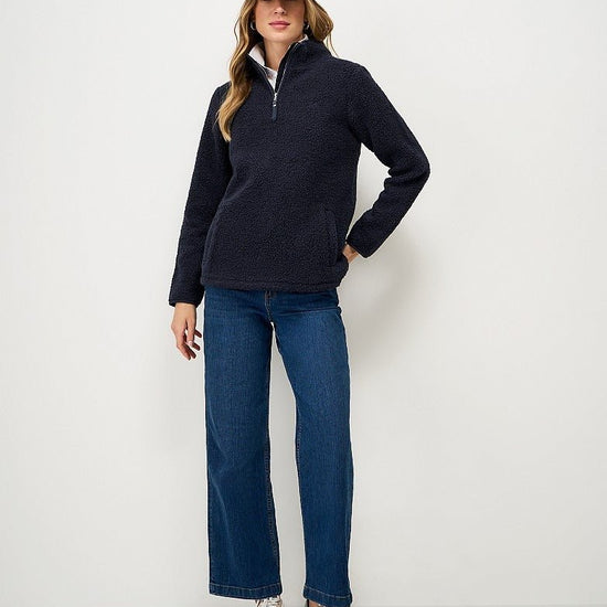 Young Ideas & Henmores -Borg Boucle Bonded Half Zip -Navy -8