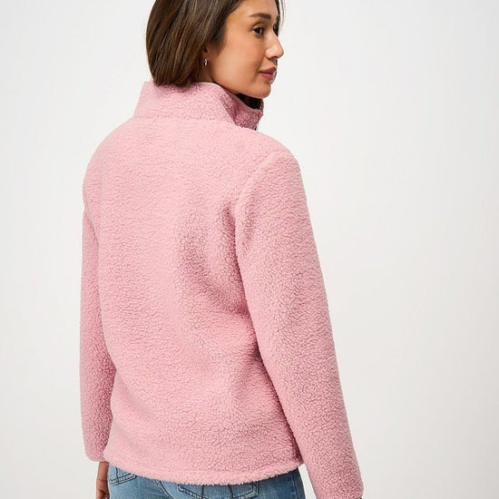 Young Ideas & Henmores -Borg Boucle Bonded Half Zip -Pink -8
