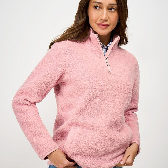 Young Ideas & Henmores -Borg Boucle Bonded Half Zip -Pink -8