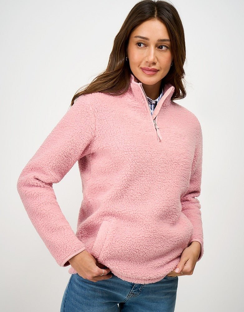 Young Ideas & Henmores -Borg Boucle Bonded Half Zip -Pink -8