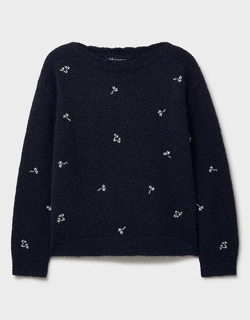 Young Ideas & Henmores - Embroidered Daisy Jumper - Navy - 8