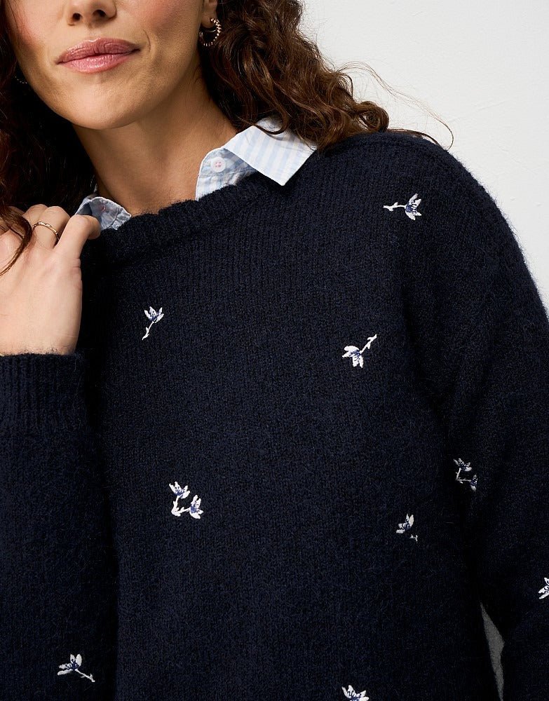 Young Ideas & Henmores - Embroidered Daisy Jumper - Navy - 8