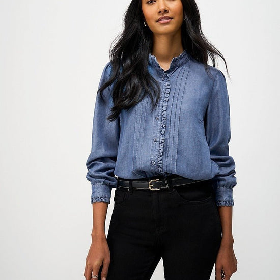 Young Ideas & Henmores - Emilia Chambray Frill Blouse - Chambray Solid - 8